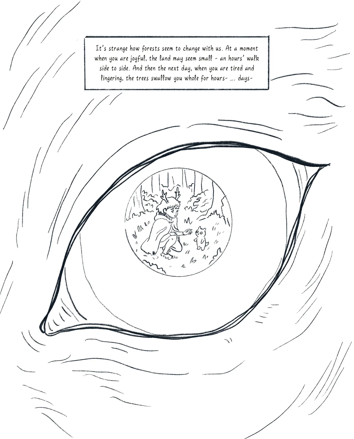 Page 4. A great eye fills the page. Embe is small inside it.